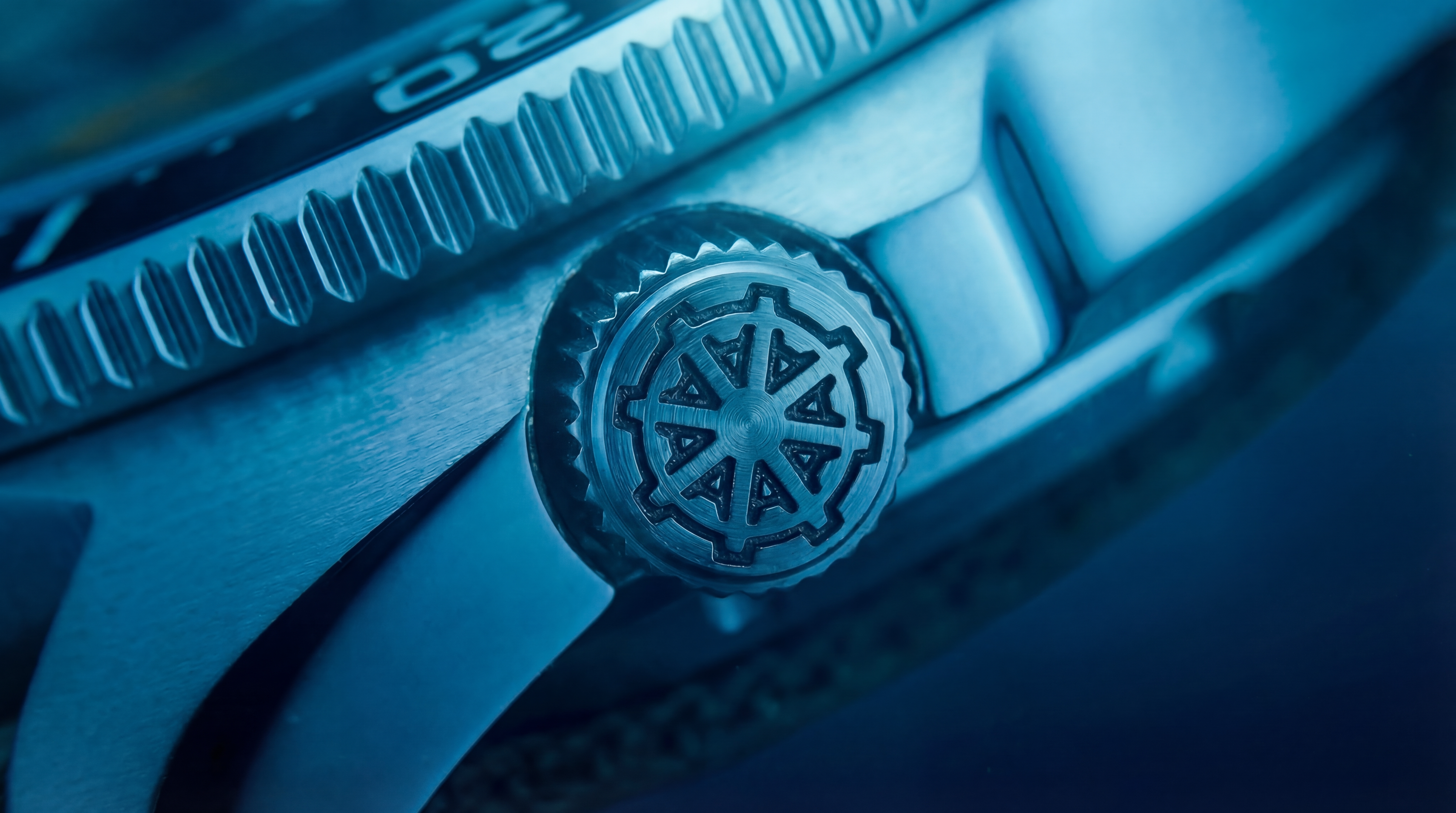 Zoom macro sur la couronne et le logo Auricoste